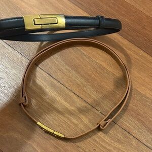 Set of 2 skinny belts (black & tan)